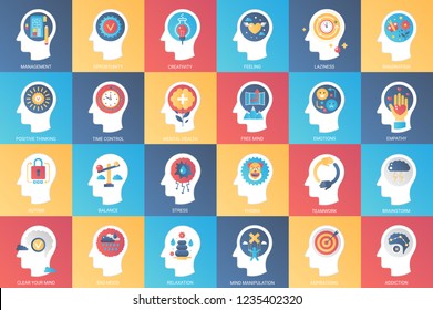 Imagination, brain features, emotions and mind power icon design concept. Icon for mobile and web graphics. Flat symbol, logo creative concept. Simple and clean flat pictogram