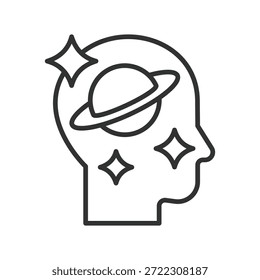Imagination concept, icon in line design. imagination, creativity, mind, fantasy, idea, inspiration, thinking on white background vector. imagination editable stroke icon