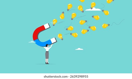 imagination to create new idea with woman holding big magnet to magnetize light bulb idea, creativity or innovation for new business, Idea Generation Strategies For Driving Innovation and Growth