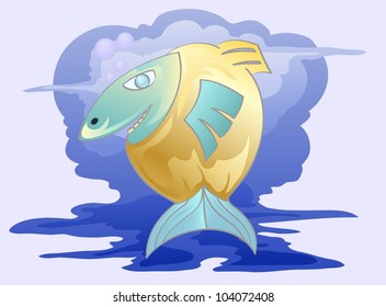 from imagination, fish in blue water background