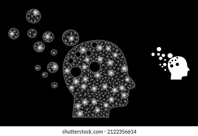 Icono de imaginación y modelo de imaginación de malla brillante con puntos de luz mágicos. Modelo iluminado generado usando icono vector de imaginación y malla poligonal. Imaginación de marco iluminada,