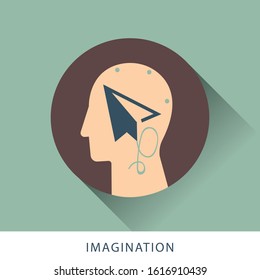 Imagination icon concept with human head flat design