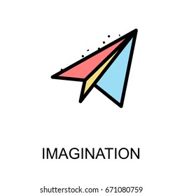 Imagination icon and paper rocket on white background with illustration design.vector
