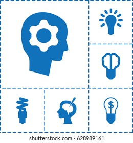 Imagination icon. set of 6 imagination filled icons such as brain surgery, light bulb, fluorescent lamp, gear in head, bulb with dollar