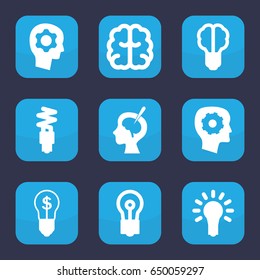 Imagination icon. set of 9 filled imagination icons such as gear in head, brain, bulb, brain surgery, light bulb