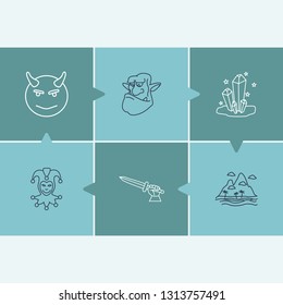 Imagination icon set and berserker with jester, crystals, island. Evil emoji related imagination icon vector for web UI logo design.