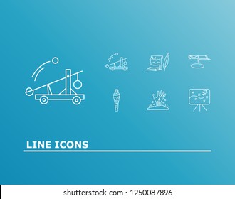 Imagination icon set and catapult with mummy, dead man hand, old script. Dead related imagination icon vector for web UI logo design.