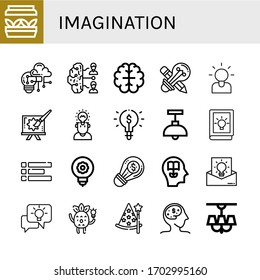 imagination icon set. Collection of Artificial light, Creativity, Brainstorm, Brain, Creative design, Brainstorming, Creative, Idea, Lamp, Layout, Knowledge, Wizard icons