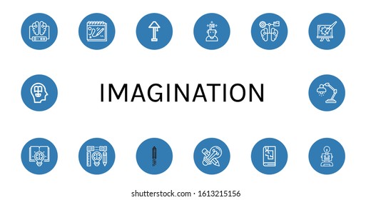 imagination icon set. Collection of Brain, Sketchbook, Lamp, Idea, Creative, Creativity, Creative design, Knowledge icons