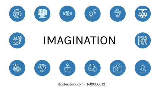 imagination icon set. Collection of Brain, Knowledge, Idea, Lamp, Brainstorming, Creativity icons