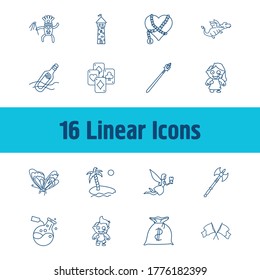 Imagination icon set and dragon with tooth fairy, zombie boy and oasis. Island related imagination icon vector for web UI logo design.