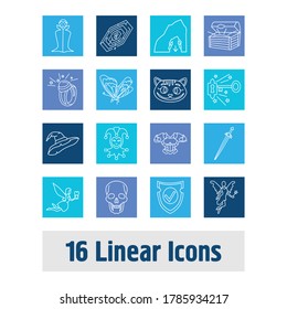Imagination icon set and vampire with magic ring, armor and cheshire cat. Kitten related imagination icon vector for web UI logo design.