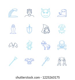 Imagination icon set and vampire with zombie boy, jester and rpg game. Competition related imagination icon vector for web UI logo design.