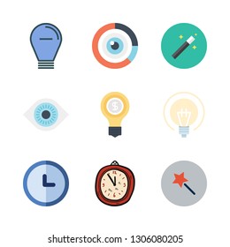 imagination icon set. vector set about idea, visibility, light bulb and clock icons set.