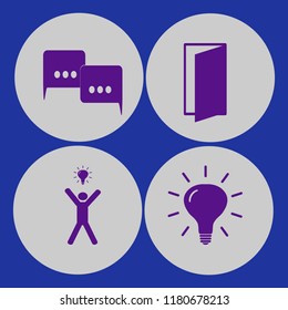 imagination icon. imagination vector icons set happy man bulb, bulb, door open and speech clouds
