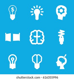Imagination icons set. set of 9 imagination filled icons such as brain, bulb, brain surgery, light bulb, fluorescent lamp, gate