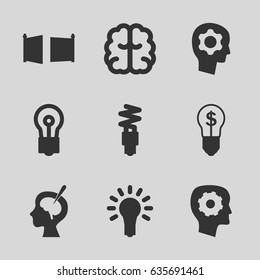 Imagination icons set. set of 9 imagination filled icons such as gear in head, brain, bulb, brain surgery, light bulb, fluorescent lamp, gate