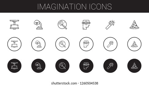 imagination icons set. Collection of imagination with lamp, magic wand, creative, wizard. Editable and scalable imagination icons.