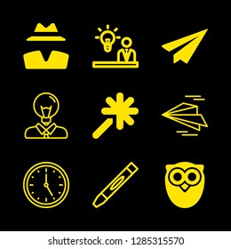 imagination icons set with idea, paper plane and magic wand vector set