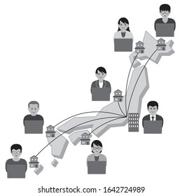 Imagination illustration of remote worker (Created with vector data)
