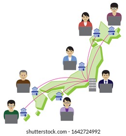 Imagination illustration of remote worker (Created with vector data)