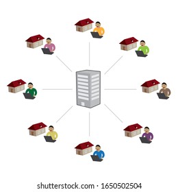 Imagination illustration of remote worker (Created with vector data)
