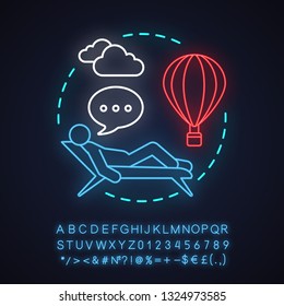 Imagination neon light concept icon. Creativity idea. Gathering and forming new ideas. Glowing sign with alphabet, numbers and symbols. Vector isolated illustration
