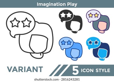 Imagination Play icon featuring a child's creative thought bubble, ideal for pretend play, creativity, preschool learning, and childhood development. Line, Filled, Color, Dualtone style.