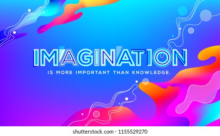 Imagination quote in fluid holographic style. Modern typography in futuristic holographic gradients.