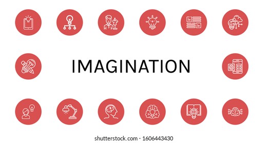imagination simple icons set. Contains such icons as Idea, Creative, Designer, Layout, Creativity, Lamp, Brain, Creative design, Knowledge, can be used for web, mobile and logo