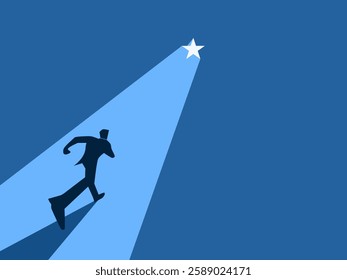 Imagination, Success, Businessman running to the shining star