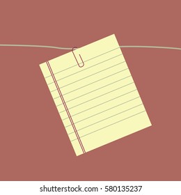 imagination your dreams. one modern paper clip holds a clean vector lined paper with margin illustration hang on a single wire 