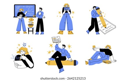 An imaginative and creative illustration showcasing a variety of diverse artistic activities