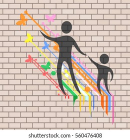 imaginative illustration in brick wall