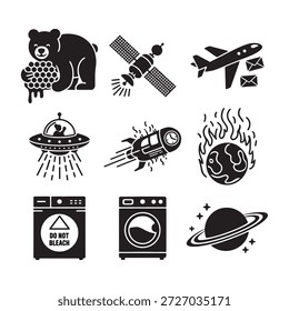 Imaginative Laundry Icon Set Black Silhouette Vetor Graphics no fundo branco