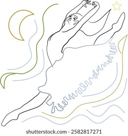 Imaginative lineart style illustration of a ballerina