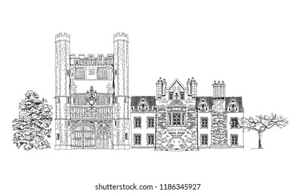 Imaginative old street, Sketch. Created with elements of old english architecture 