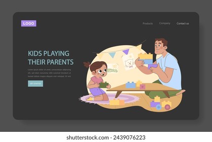 Juego imaginativo. Un niño imita ser un padre en una escena encantadora de diversión en bloque, mejorando la creatividad y los roles familiares.