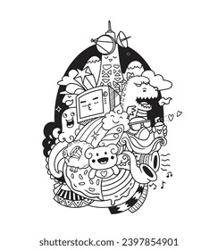 imagine doodle art, monster doodle art vector