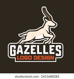 Imagine a sleek and dynamic logo featuring a stylized gazelle in mid-sprint, with strong, muscular legs and antlers forming a distinctive shape reminiscent of football goalposts. The gazelle's body co