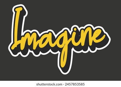 imagine sticker typography yellow vector