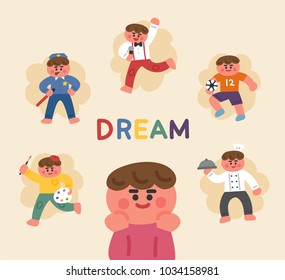 Imagine what a boy would like to do in the future. hand drawing style vector illustration flat design