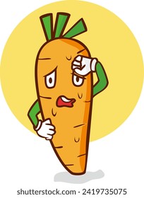 Imagine a whimsical and relatable illustration featuring a tired carrot mascot, bringing humor to the universal experience of exhaustion