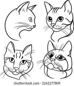 Bilder von handgezeichneten, süßen Maulkorbkatzen.Katzenköpfe von Katzen.