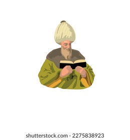 Imam Ash’ari Abu’l Hasan Ash’ari (873 - 935) is the founder of the Ash’ari sect, one of the two creeds of Islam. Islamic scholar. Vector illustration portrait.