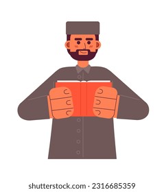 Imam muslim man semi flat colorful vector character. Islamic preacher. Prayer leader. Spiritual advisor. Editable full body person on white. Simple cartoon spot illustration for web graphic design