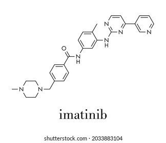 Imatinib cancer drug molecule. Tyrosine-kinase inhibitor. Skeletal formula.