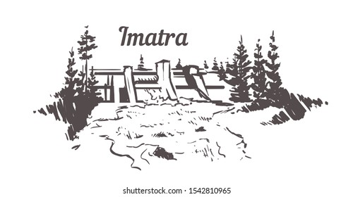 Imatra Imatrankoski skyline sketch. Hand drawn illustration isolated on white background.