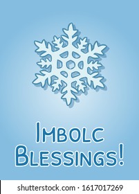 Imbolc Blessings beginning of spring pagan holiday postcard. Snowflake symbol. Vector flyer