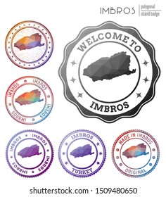 Imbros badge. Colorful polygonal island symbol. Multicolored geometric Imbros logos set. Vector illustration.